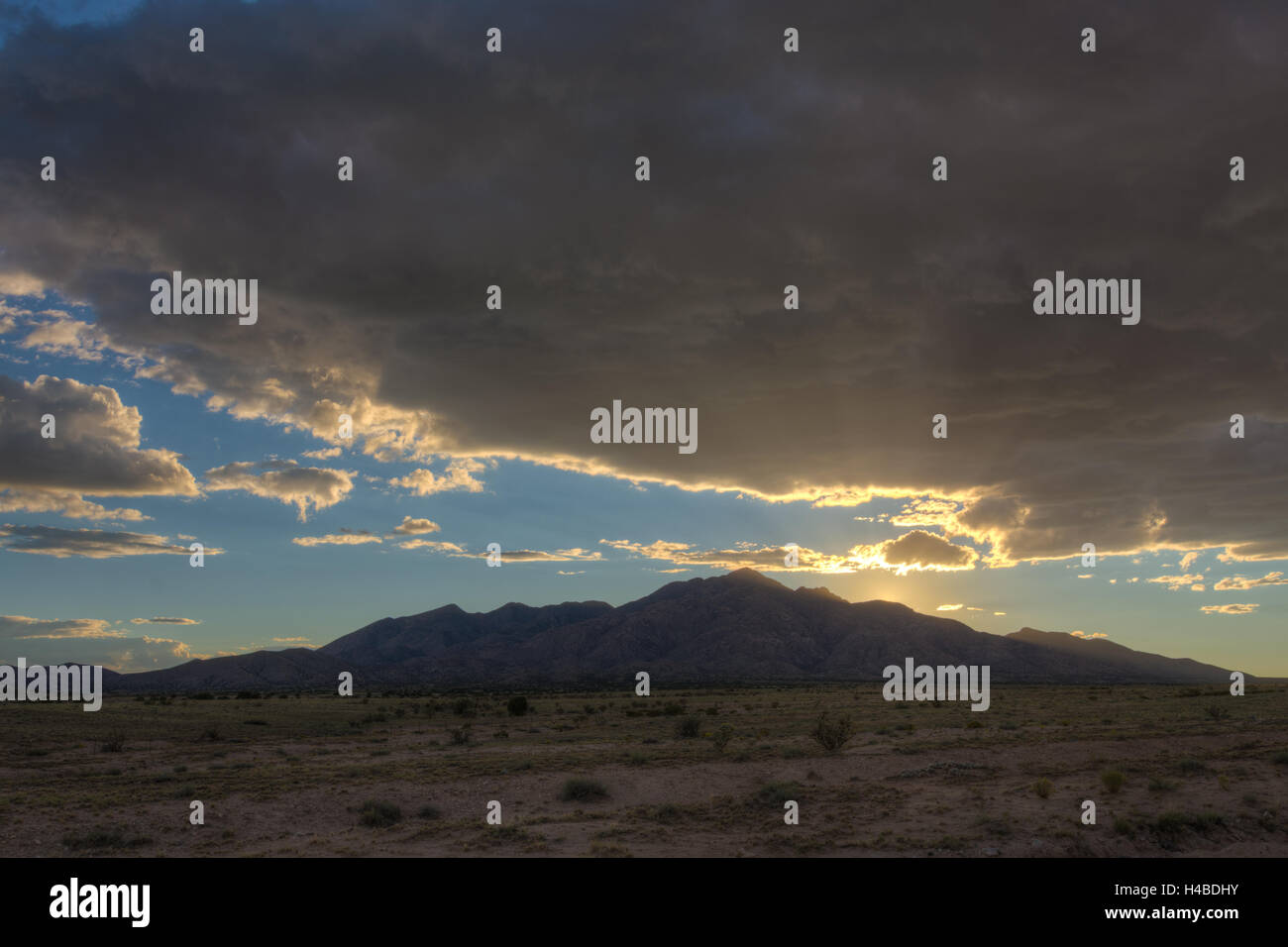 Clouds over the Sierra Ladrones, Socorro co., New Mexico, USA. Stock Photo