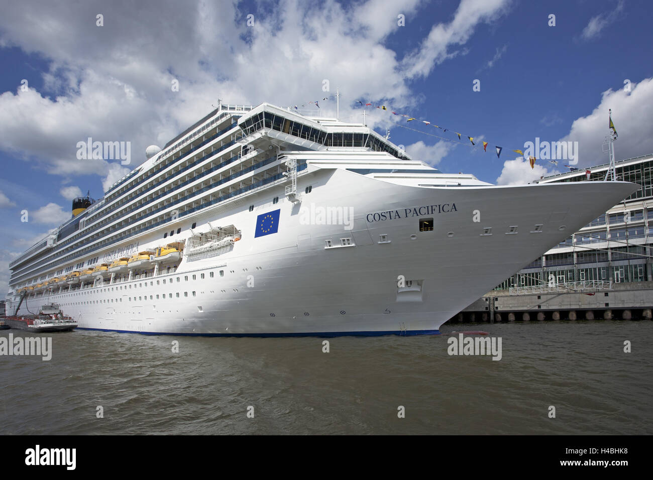 Germany, Hamburg, cruise ship COSTA PACIFICA in the terminal Hamburg-Altona, Stock Photo