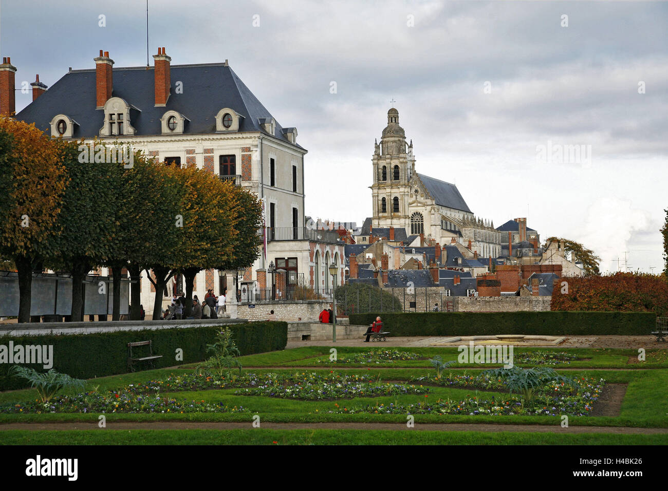 France, Loir-et-Cher, Blois, cathedral, park, people, Stock Photo