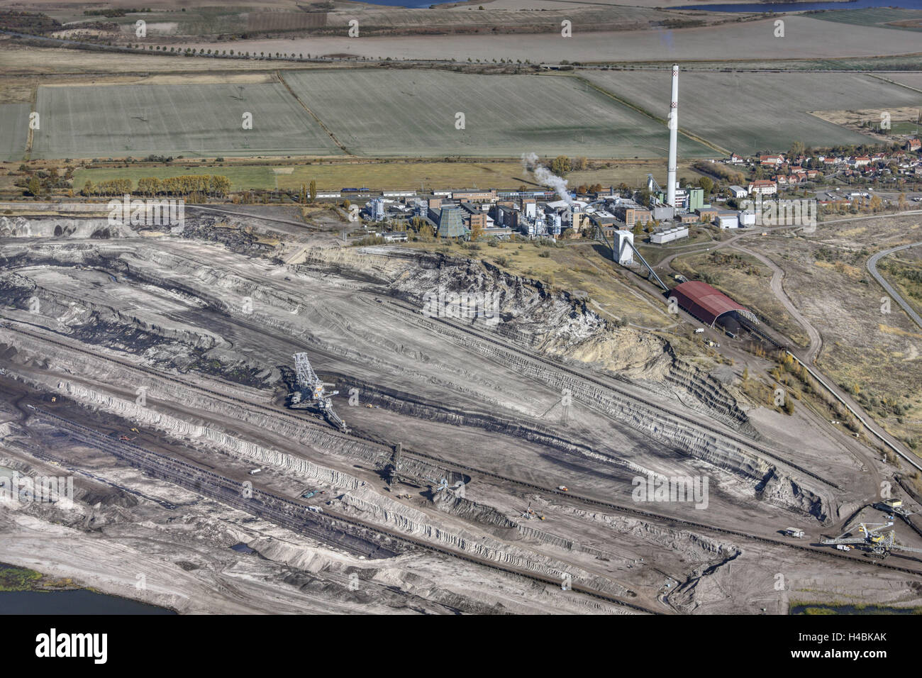 Brown coal strip mining, Germany, Saxony-Anhalt, Amsdorf, aerial shot, Stock Photo