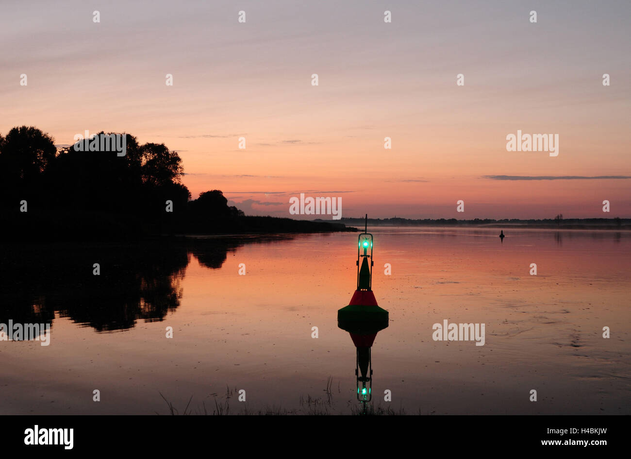 Oder River, buoy, dusk, Stock Photo