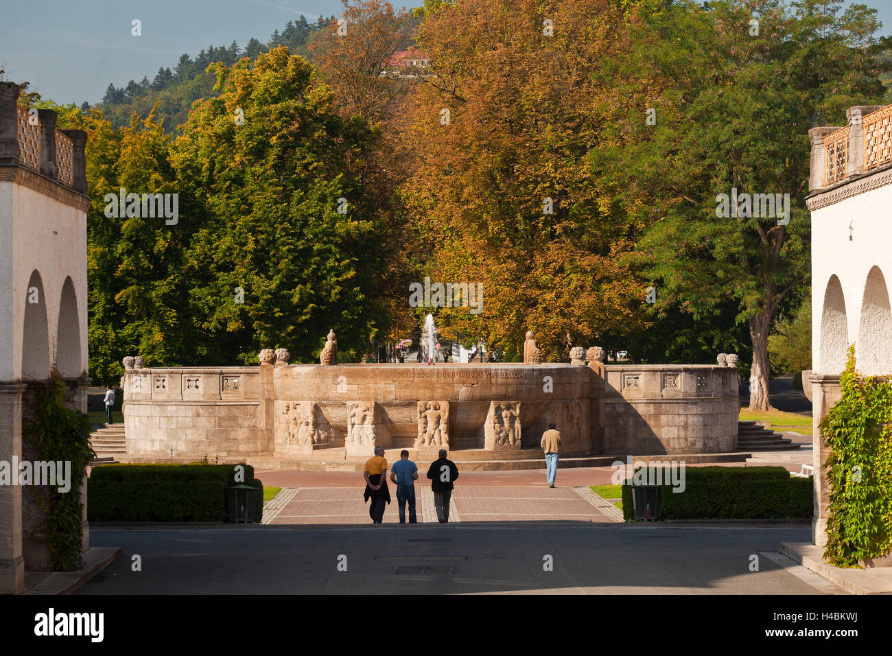Germany, Hesse, Wetteraukreis, Bad Nauheim, fountain in the Sprudelhof, Stock Photo
