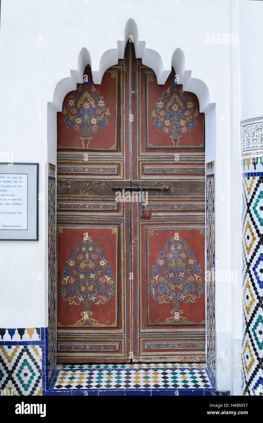Africa, Morocco, Marrakech, Museum of Marrakech, door decorated with ornaments, Stock Photo