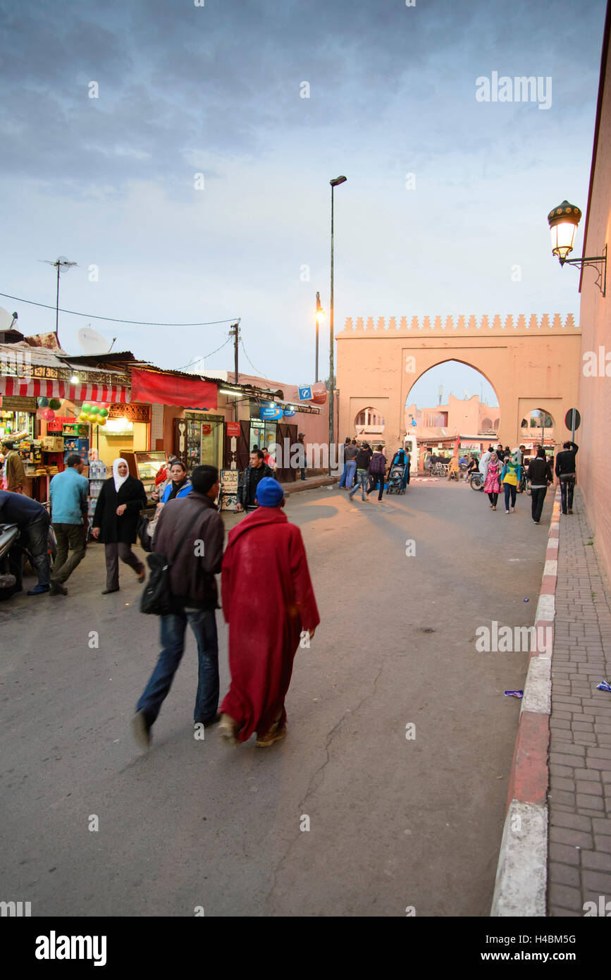 Africa, Morocco, Marrakech, Medina, street scene, people, dusk, Stock Photo
