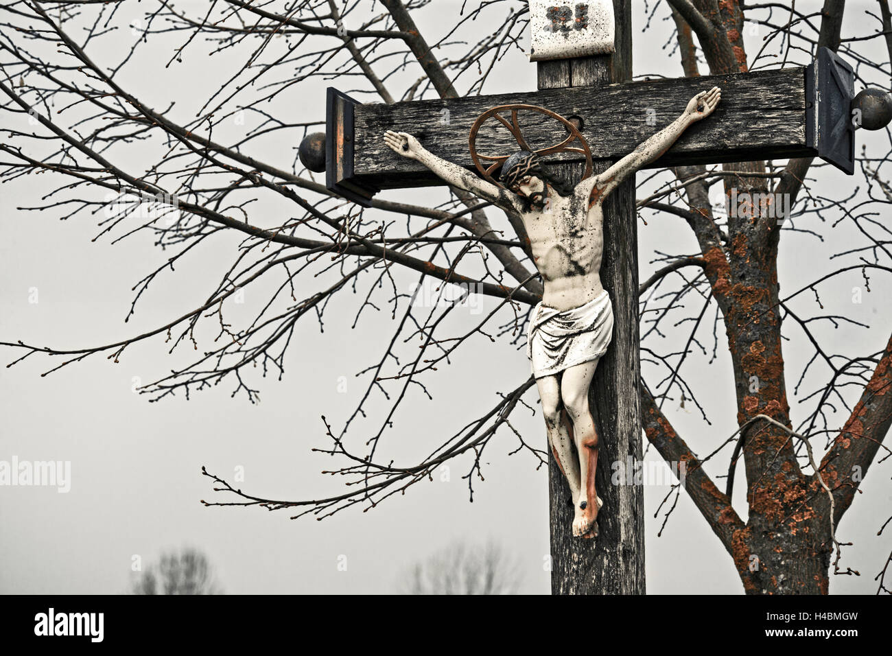 Crucifix, wayside cross, Marterl, Peustelsau Stock Photo