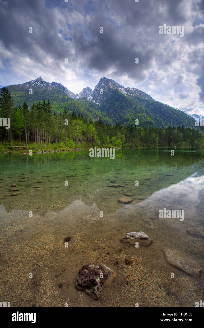 Hintersee, reflexion, summer, mountains, wood, lake, the Alps, Germany Stock Photo