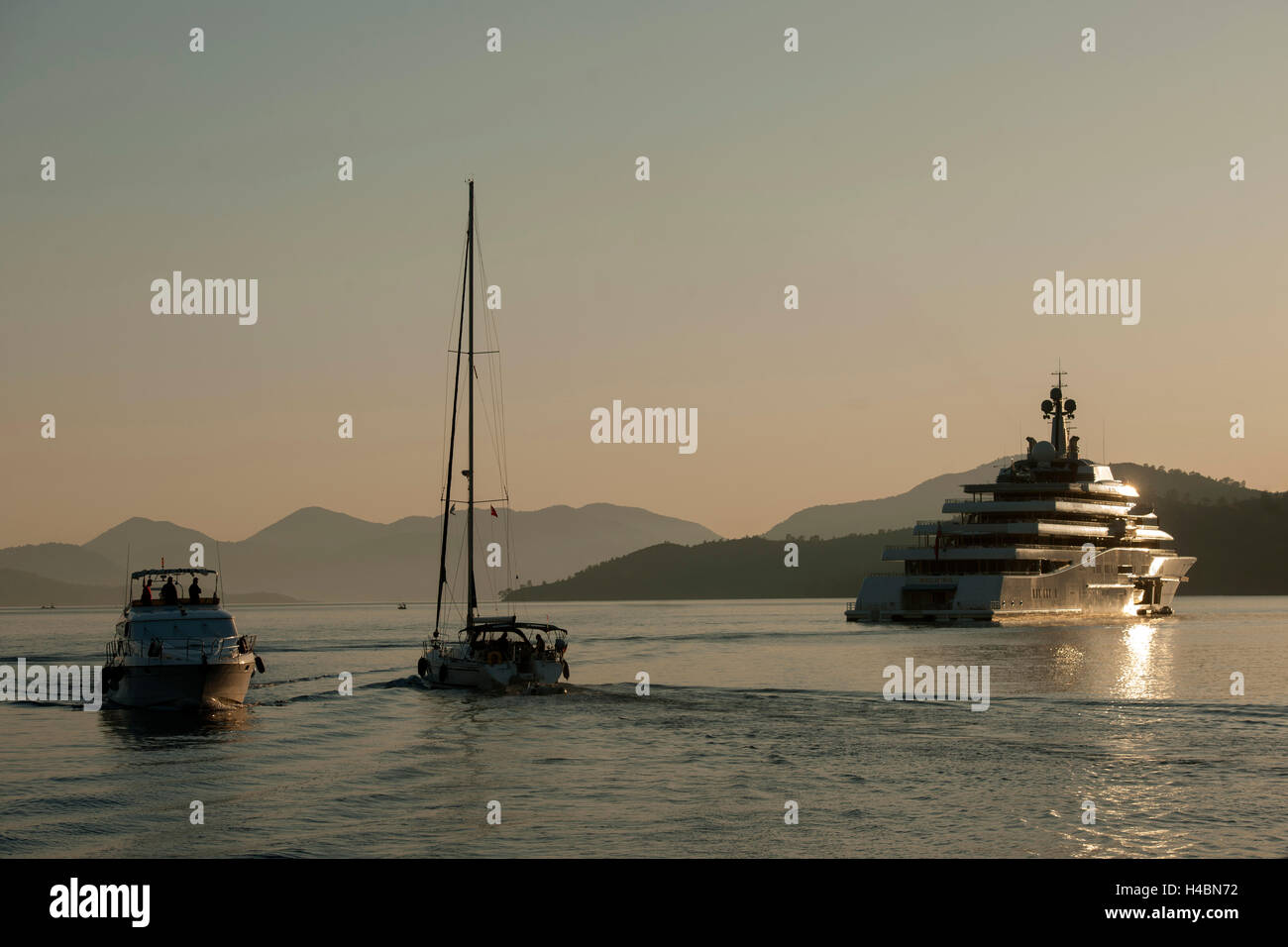 Turkey, province of Mugla, Göcek, yacht 'Eclipse', length of 162 m, currently the second-longest mega yacht of the world, Stock Photo