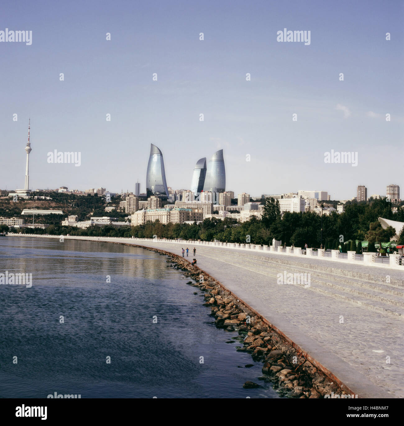 Waterside promenade and skyline of Baku Stock Photo