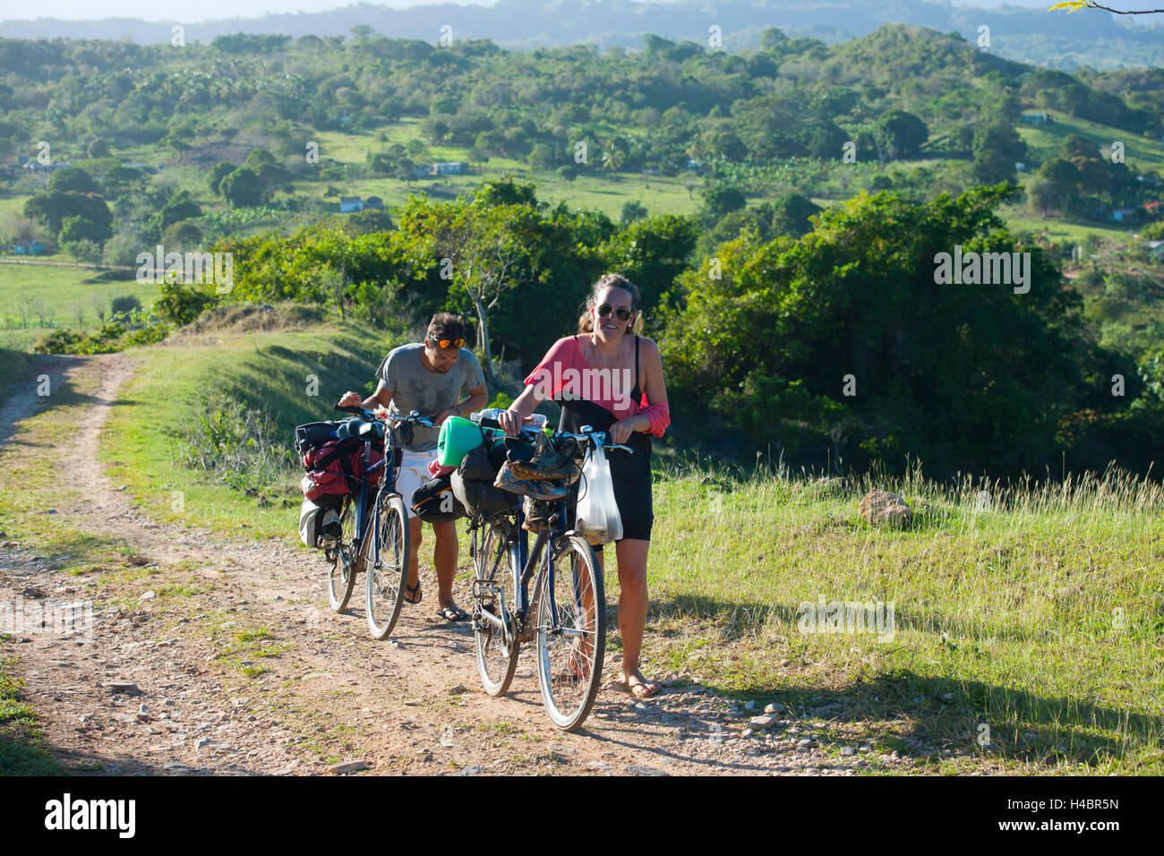 The Dominican Republic, peninsula Samana, batch Galeras, cyclist on the way to the restaurant tablespoon Monte Azul with the settlement Guazuma Stock Photo