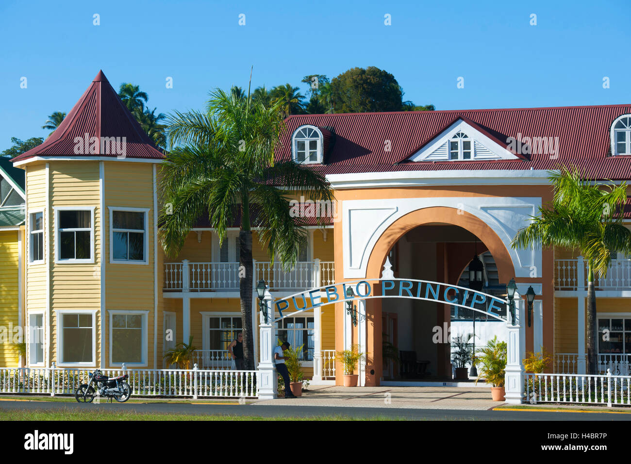 The Dominican Republic, peninsula Samana, Santa Barbara de Samana, Pueblo Principe is the purchasing village in the Bahia Principe, Stock Photo