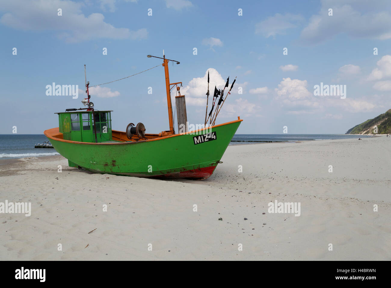Fishing boats on the beach of the Baltic Sea near Misdroy in the national park Wollin in the West Pomeranian Voivodeship, Poland Stock Photo