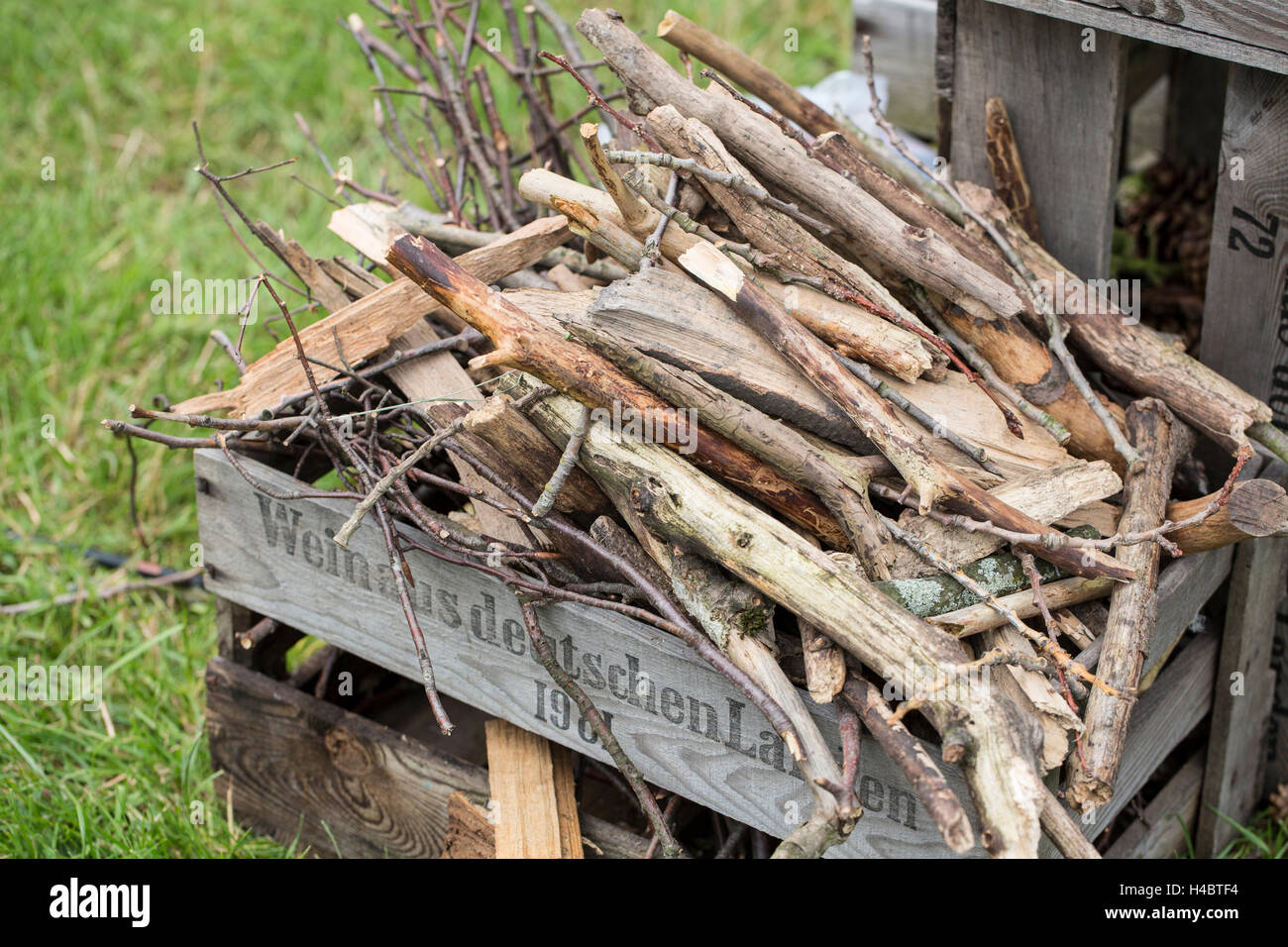 old wooden box with kindling Stock Photo