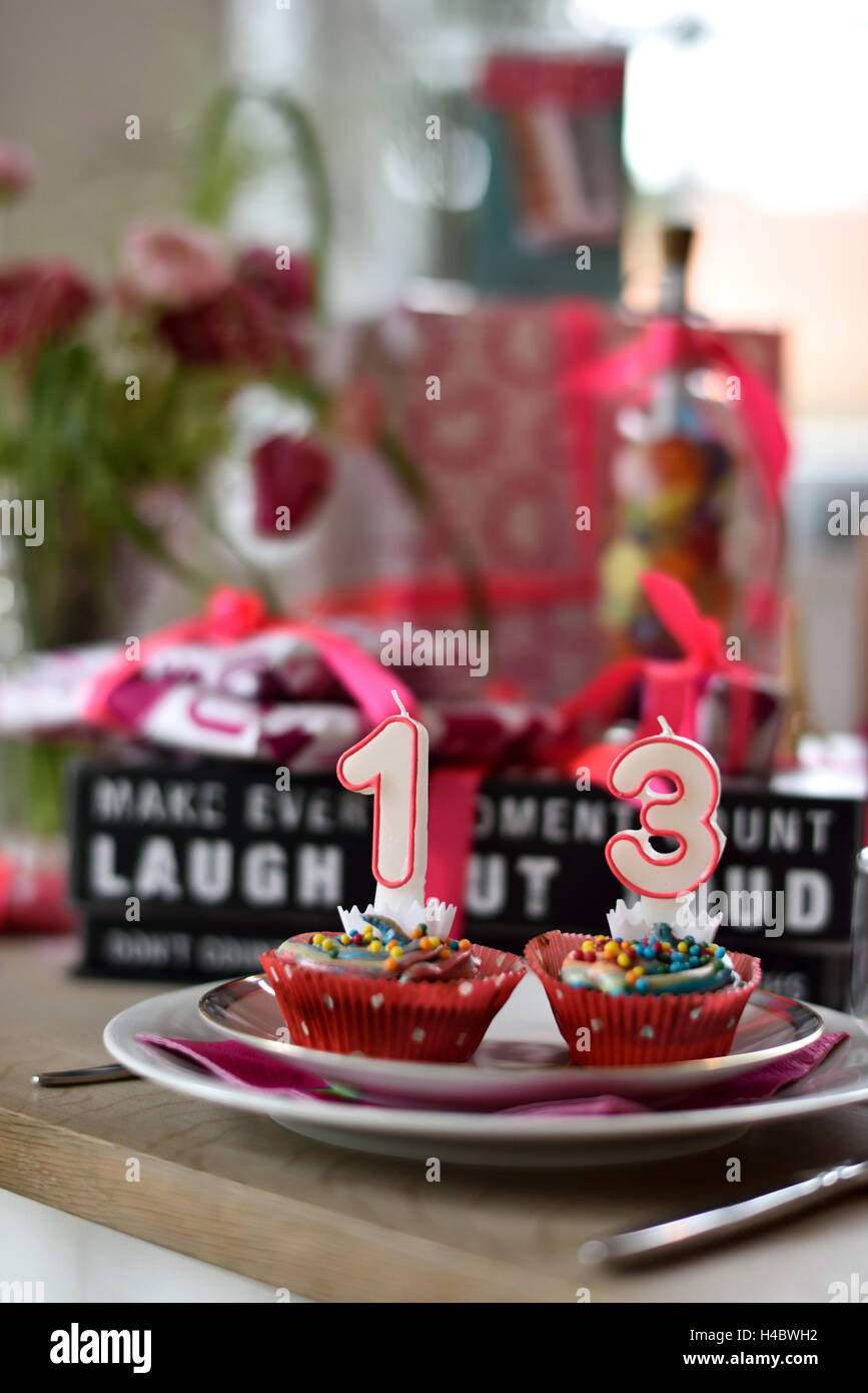 Table decoration for teenager's birthday, 13 years, Stock Photo