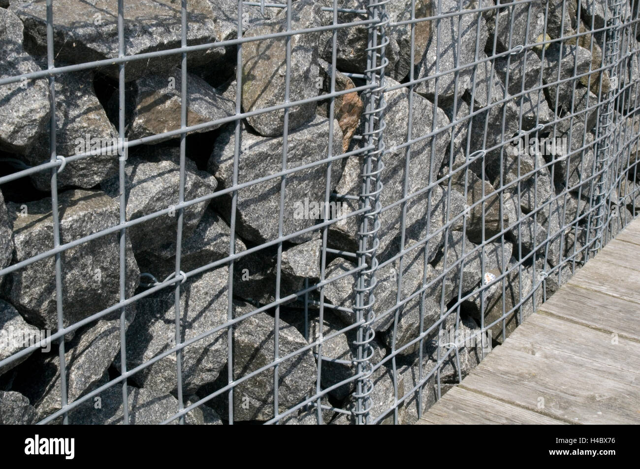 gabion gabions cage cages full of rock rocks stone stones building feature features architectural baskets welded mesh walls wall Stock Photo