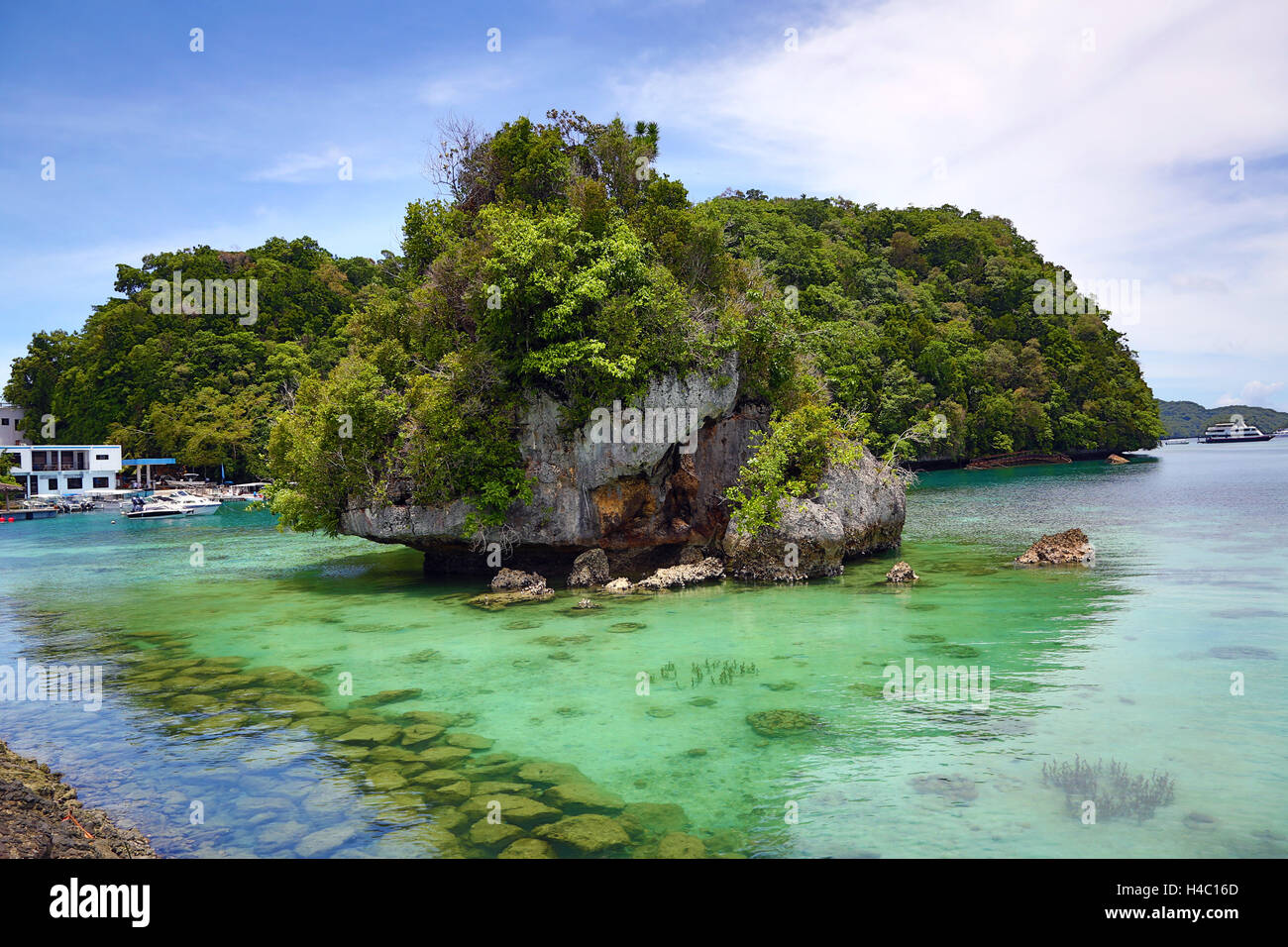 Limestone island in Koror, Koror Island, Republic of Palau, Micronesia, Pacific Ocean Stock Photo