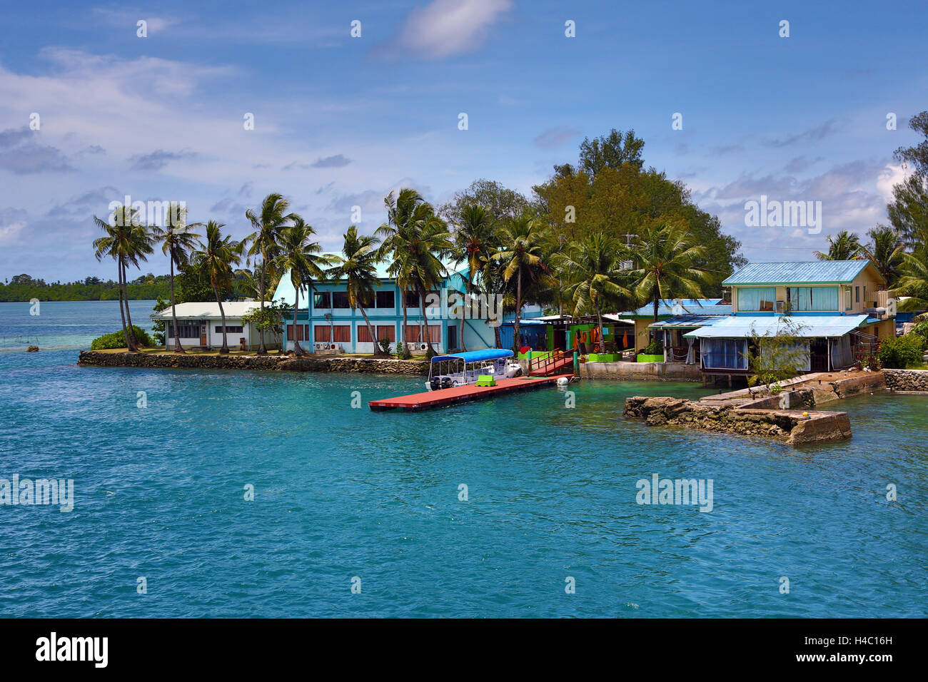 Waterfront houses in Koror, Koror Island, Republic of Palau, Micronesia