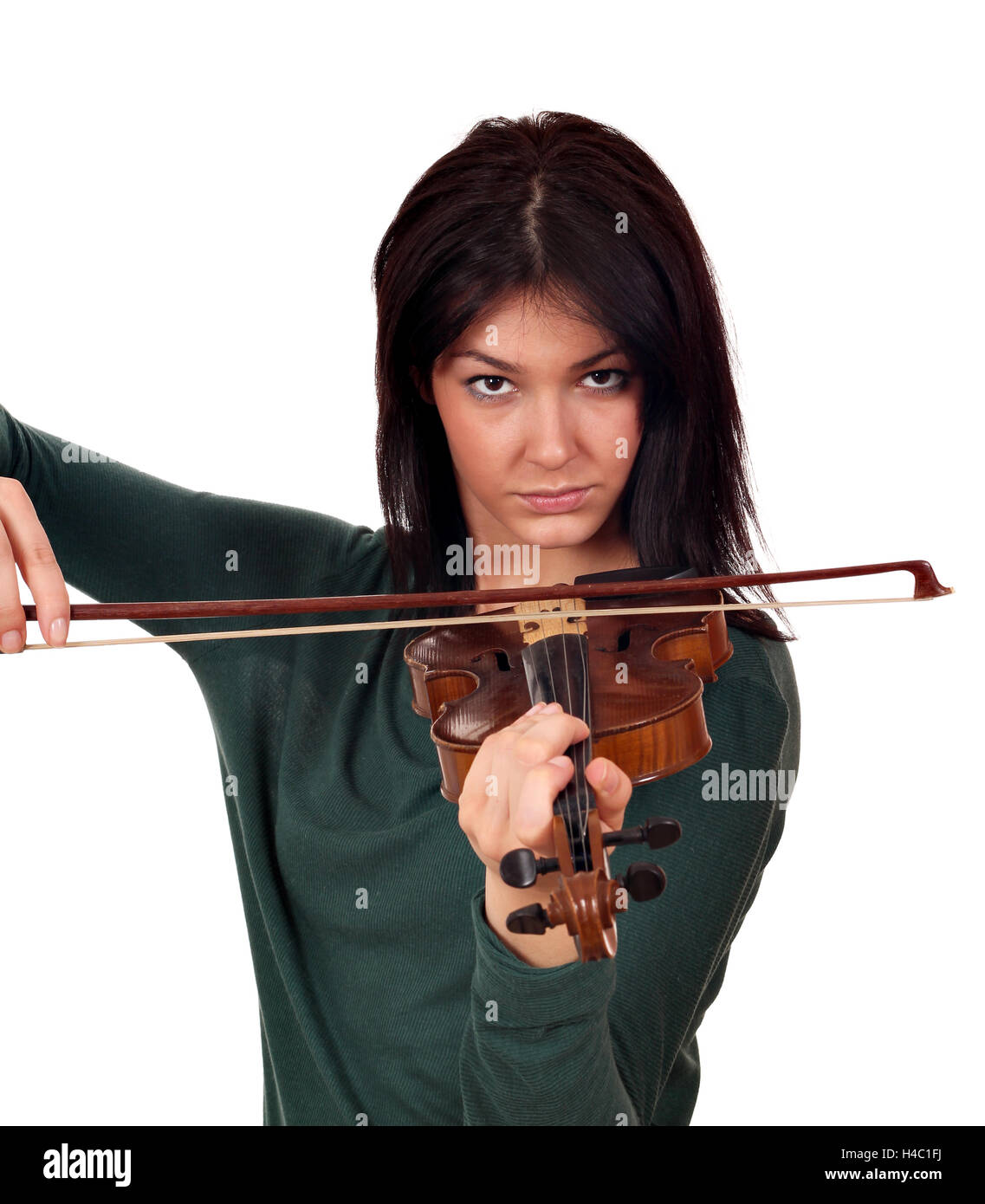 beautiful girl play music on violin Stock Photo