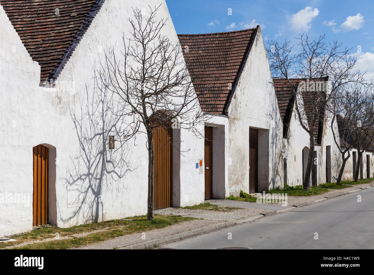 Row of houses with farmhouses, Purbach am Neusiedler See, Burgenland, Austria, Stock Photo