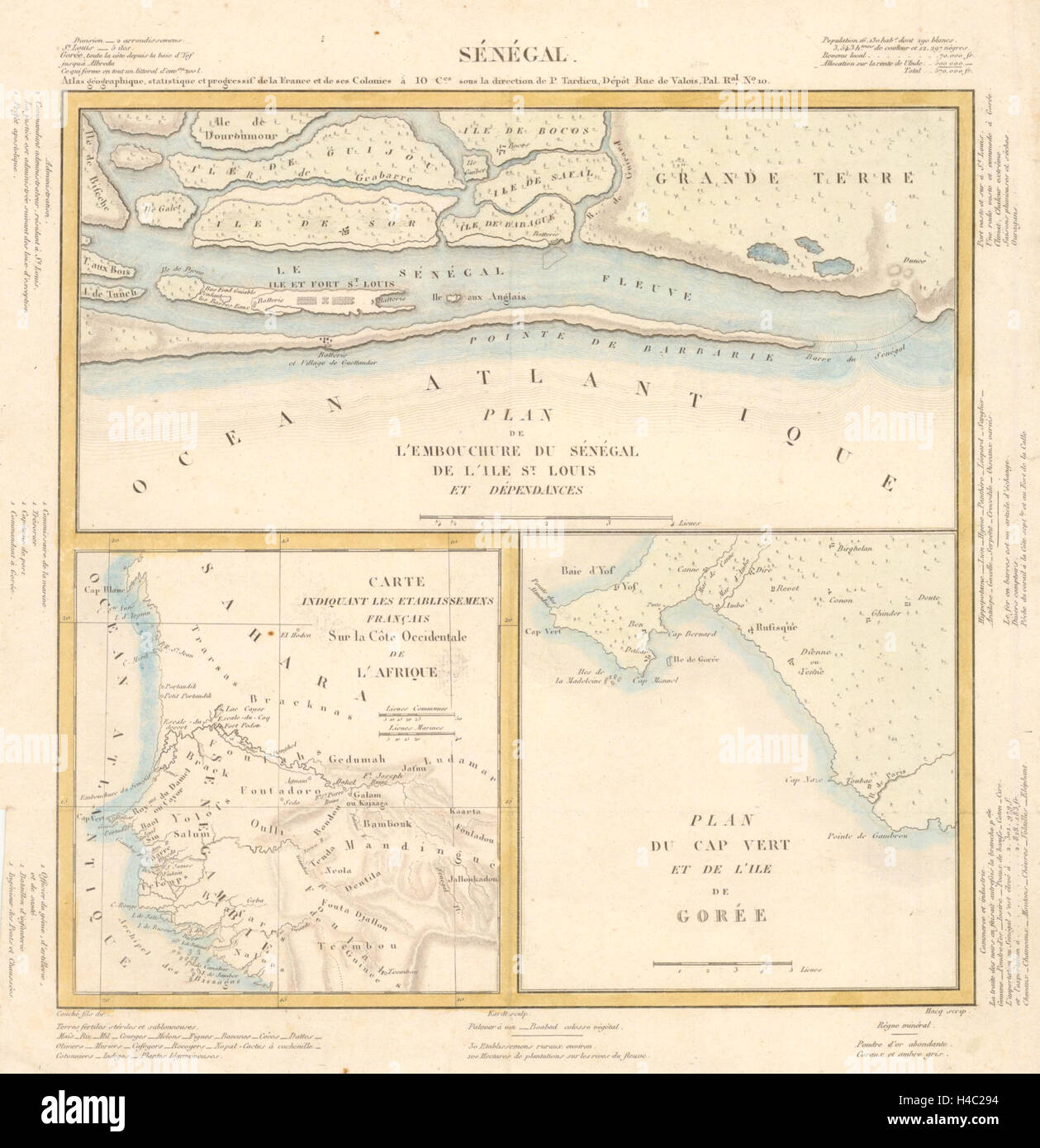 Senegal. Ile St. Louis. Ile de Gorée. Dakar. By P. Tardieu 1830 old map Stock Photo