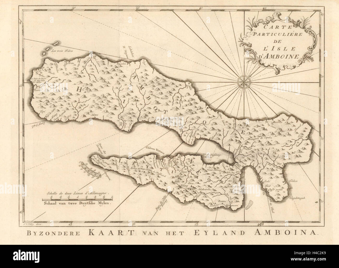 'Carte Particuliére de L'Isle D'Amboine' BELLIN/SCHLEY. Ambon Moluccas c1750 map Stock Photo