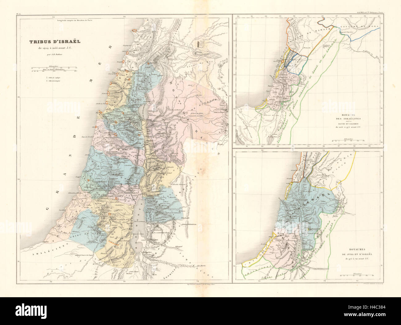 Tribus D'Israel/Royaume des Israelites &c. DUFOUR. 12 Tribes of Israel c1840 map Stock Photo