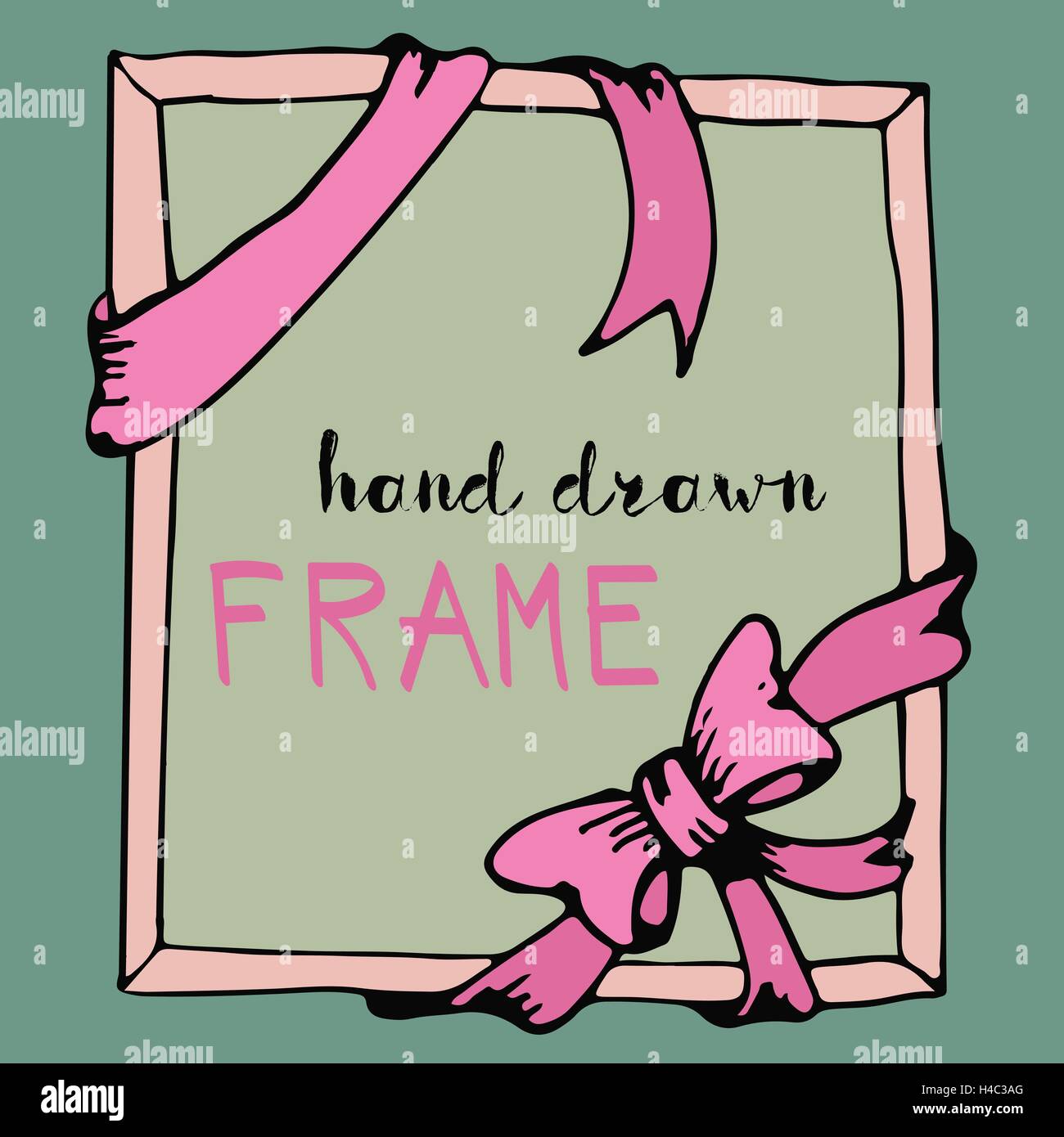 Hand drawn frame. Pink bow and ribbon border Stock Vector Image & Art ...