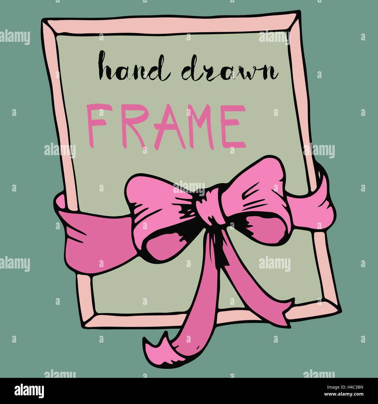 Hand drawn frame. Pink bow and ribbon border Stock Vector Image & Art ...