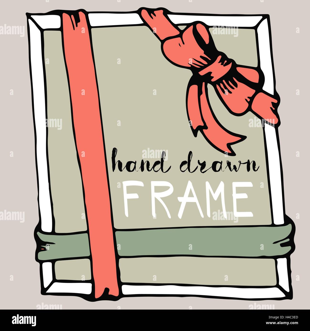 Hand drawn frame. Pink and green bow and ribbon border Stock Vector ...
