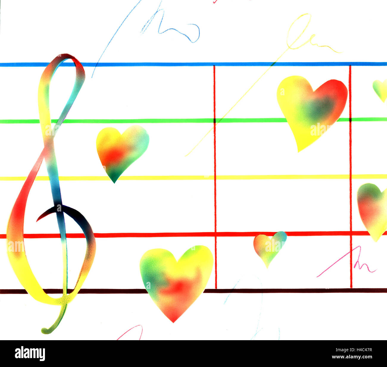 Clef colourful with hearts Stock Photo