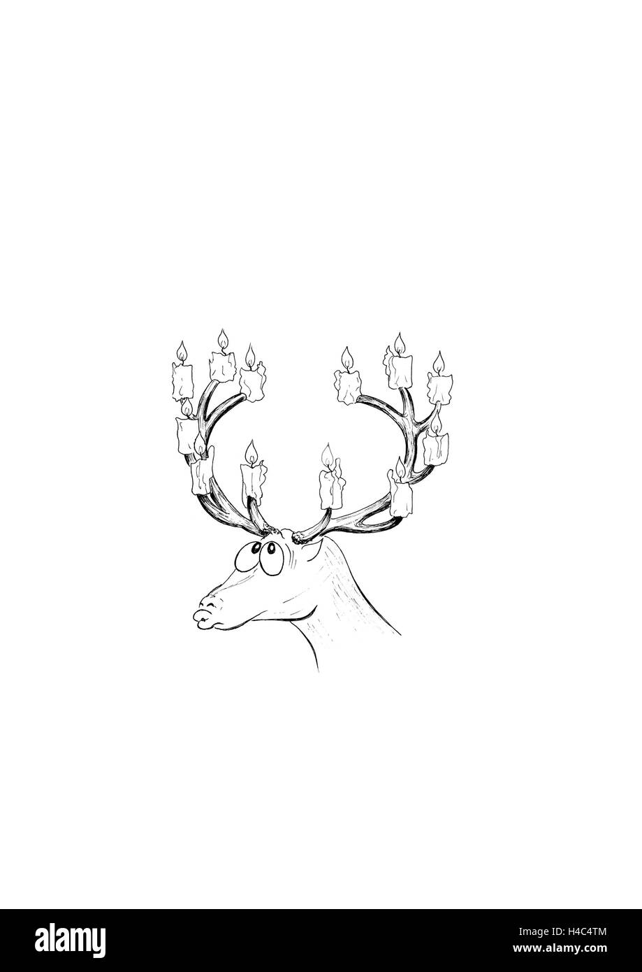 Twelve-pointer stag with candles on antlers Stock Photo