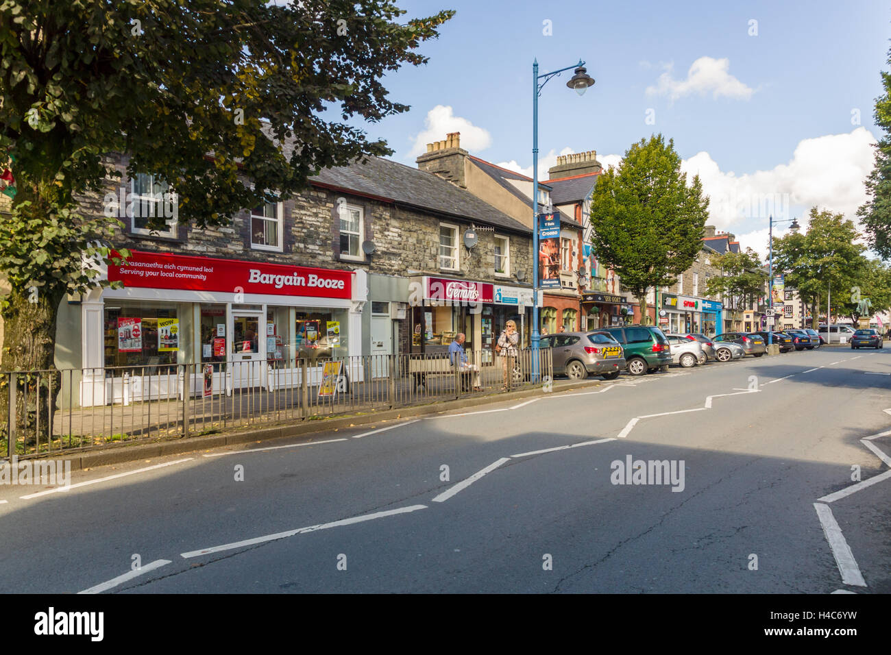The high street in Bala Gwynedd Wales. Bala is a market town and Stock