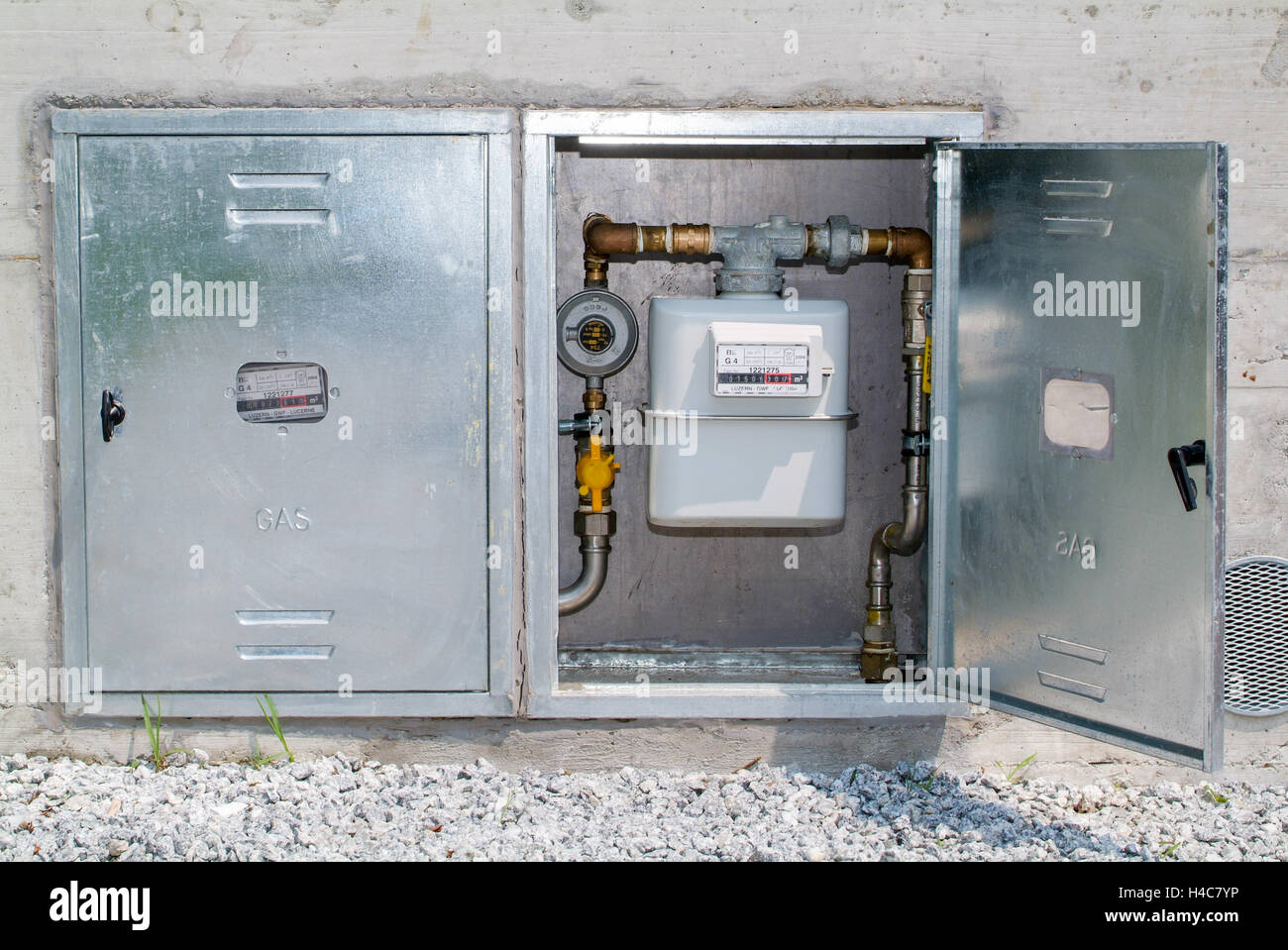 Natural gas meter, cabinet with gauge, counter for distribution domestic gas  Stock Photo - Alamy