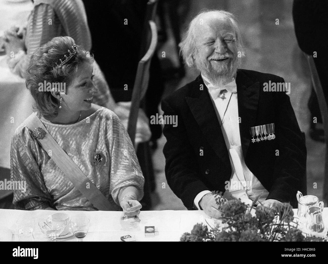WILLIAM GOLDING author England with Princess Christina at Nobel banquet 1983 when he awarded Nobel prize in literature Stock Photo