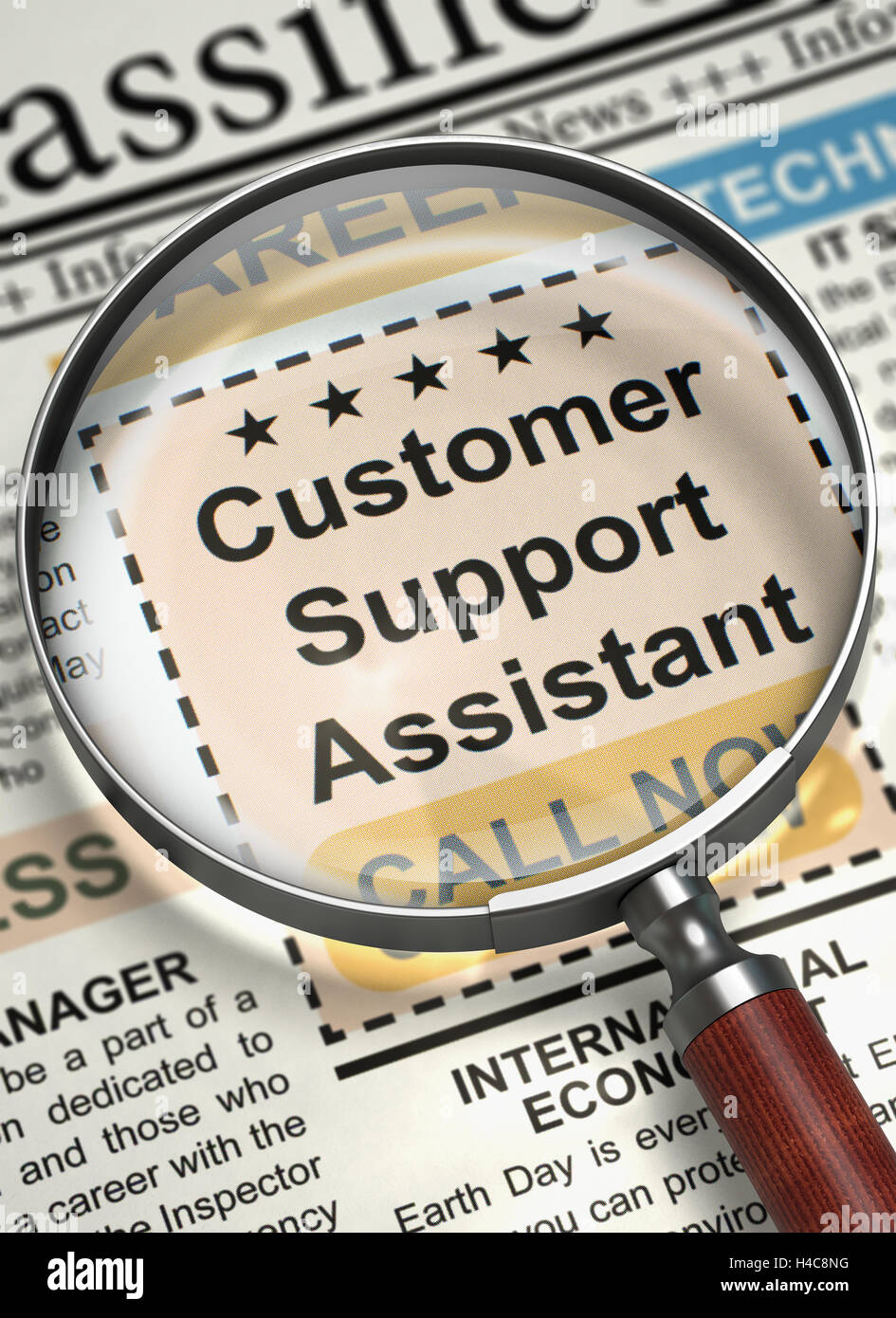 Customer Support Assistant Job Vacancy. 3D. Stock Photo