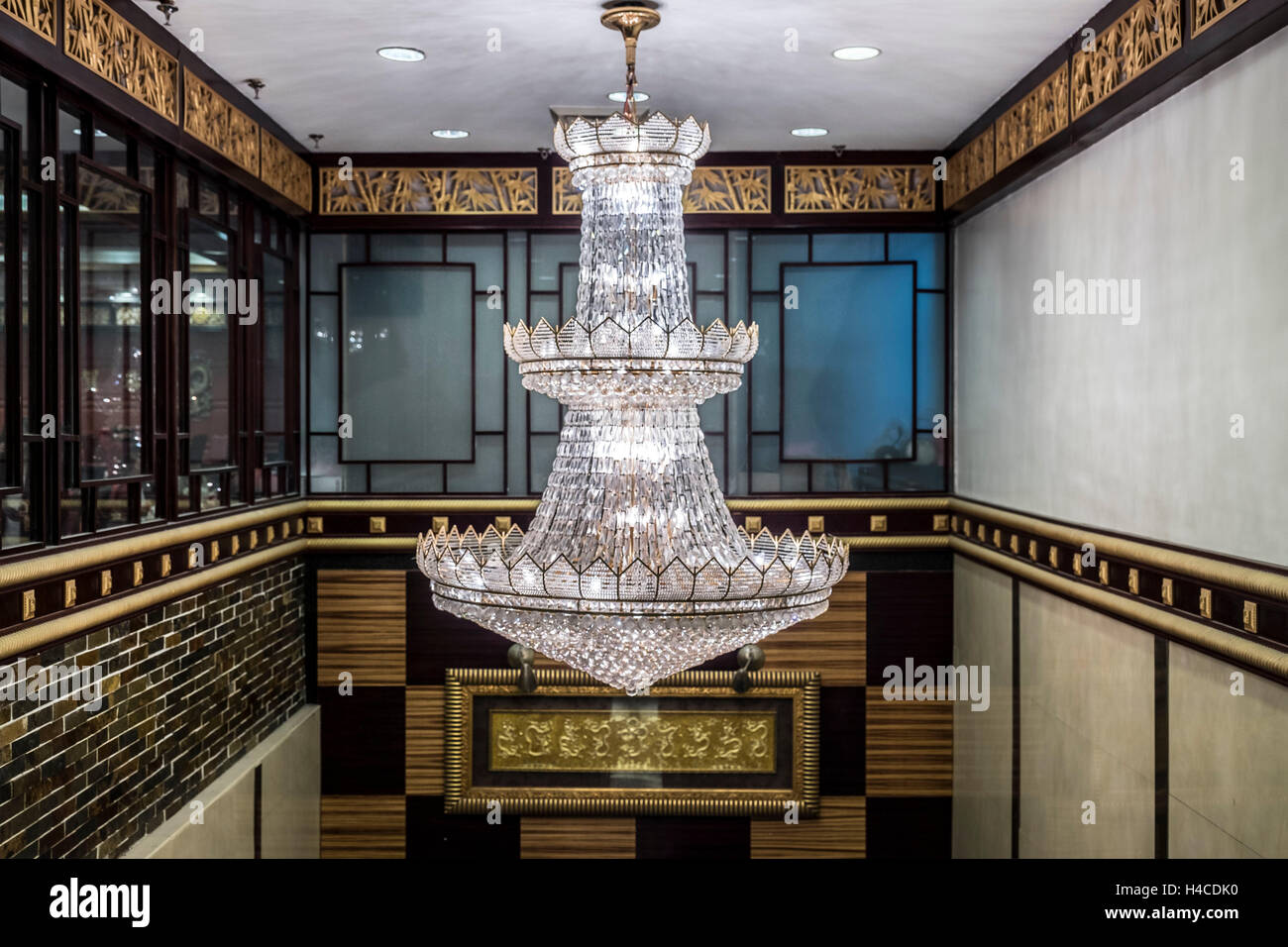 Chandelier in of a Chinese restaurant in New York Stock Photo