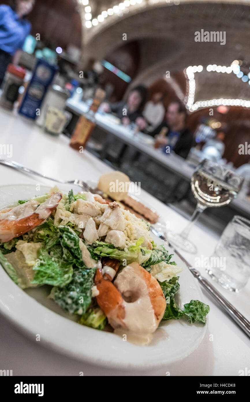 Seafood salad in the Oysterbar in the Grand Central station in New York Stock Photo