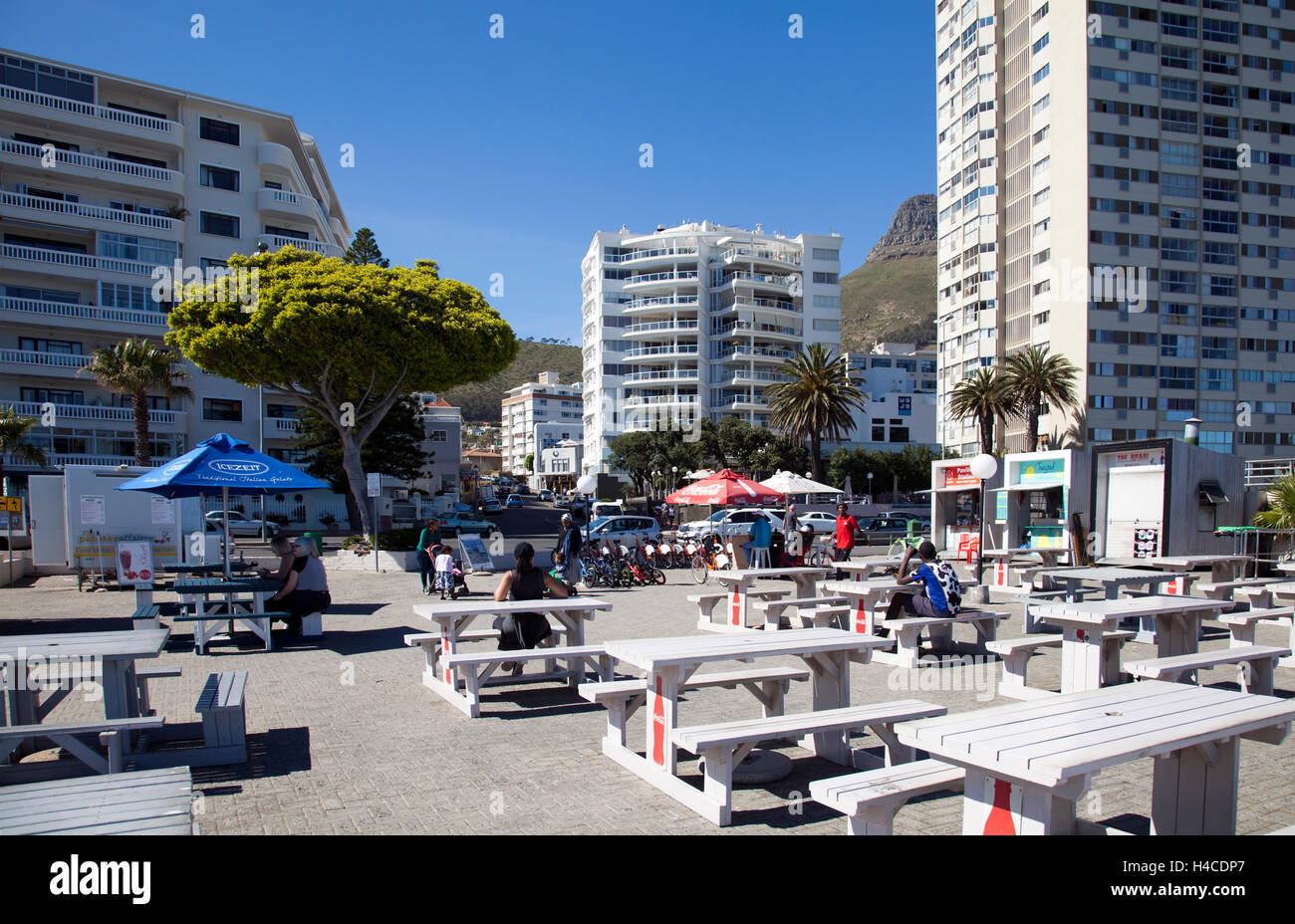 Food Kiosks on Sea Point Promenade in Cape Town - South Africa Stock Photo
