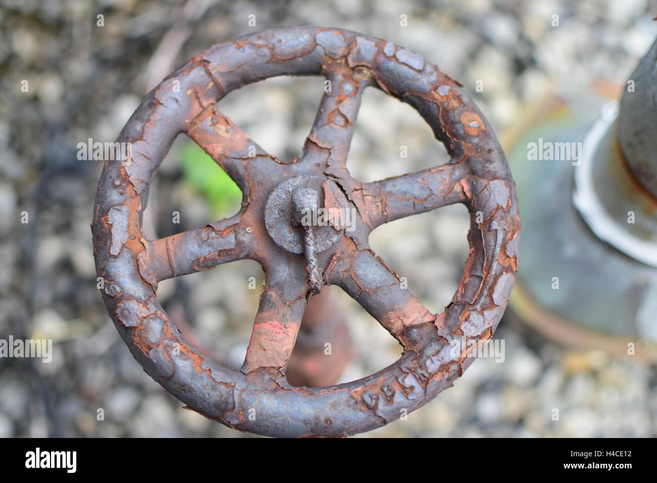 Old Weathered Rusty Pressure Release Valve Wheel Stock Photo