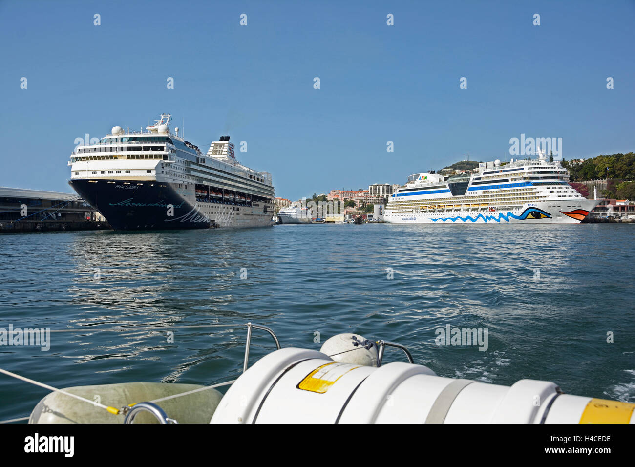 Cruise ships 'AIDA blue 'and' my ship 1' in Funchal Stock Photo