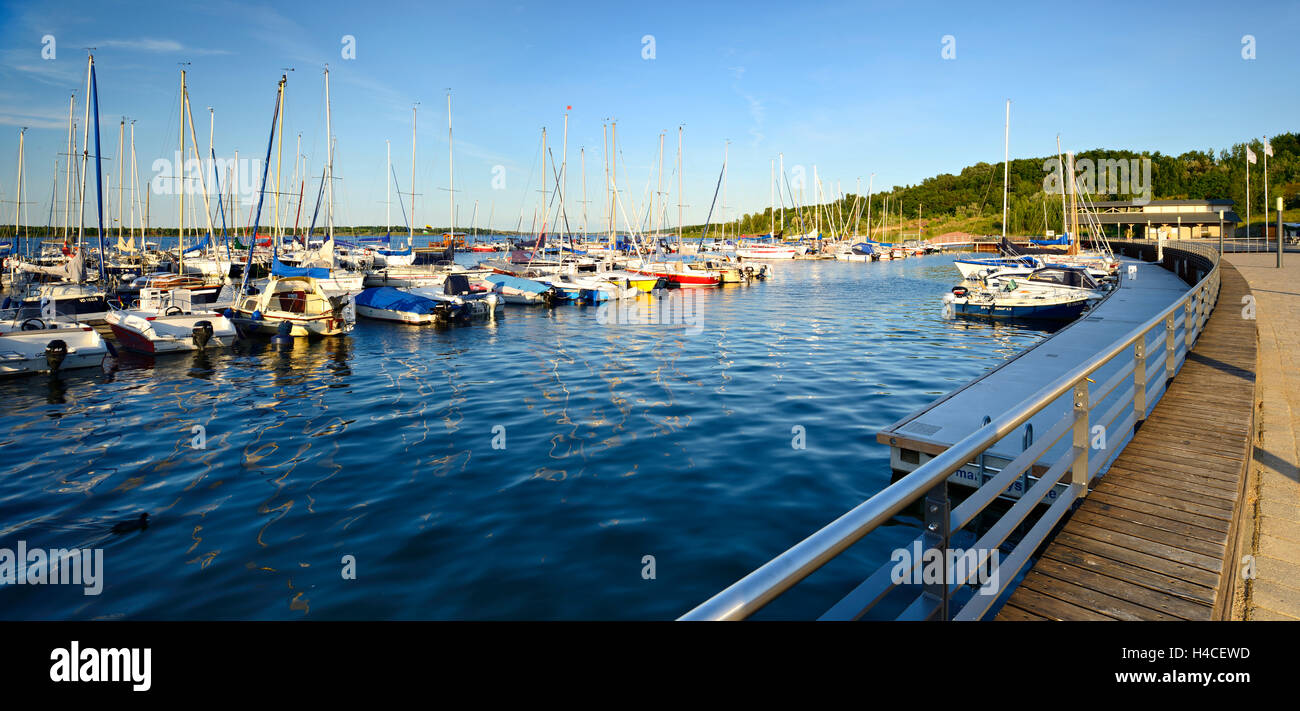 Germany, Saxony-Anhalt, Mücheln, Geiseltalsee, Marina, sailboats in the evening light at the largest artificial lake of Germany Stock Photo