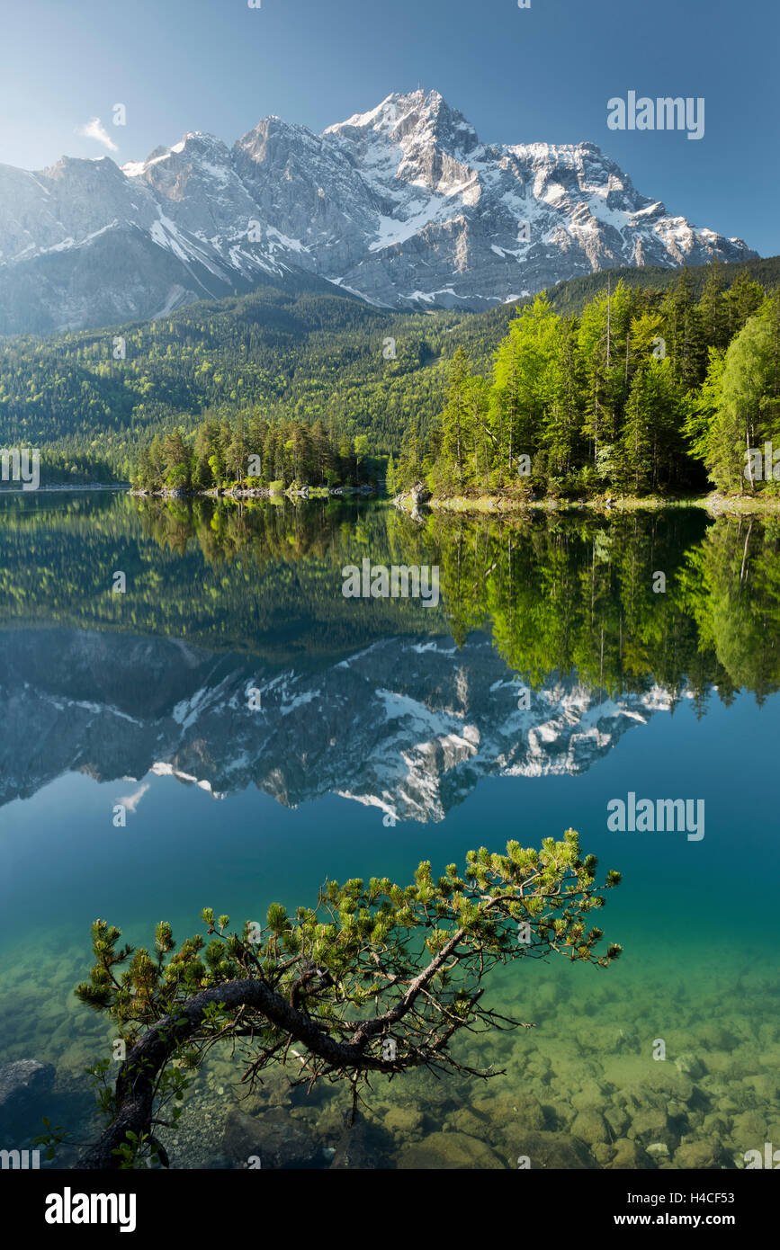 Germany, Bavaria, Eibsee, mountains, Alps, Zugspitze, Stock Photo