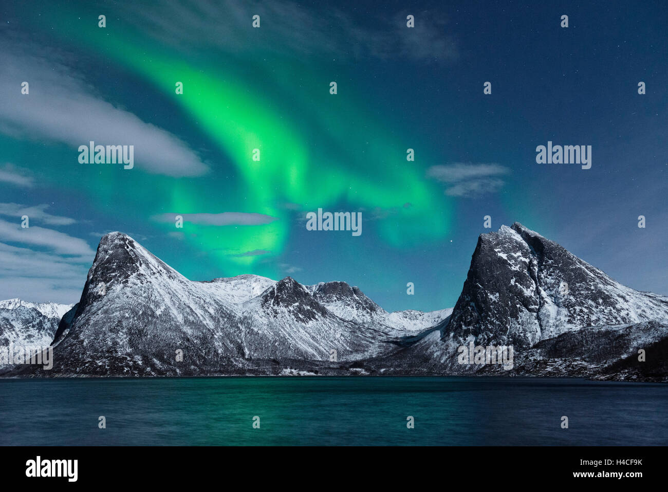 Norway, Senja, island, Rodsand, Aurora, Borealis, aurora borealis, Stock Photo