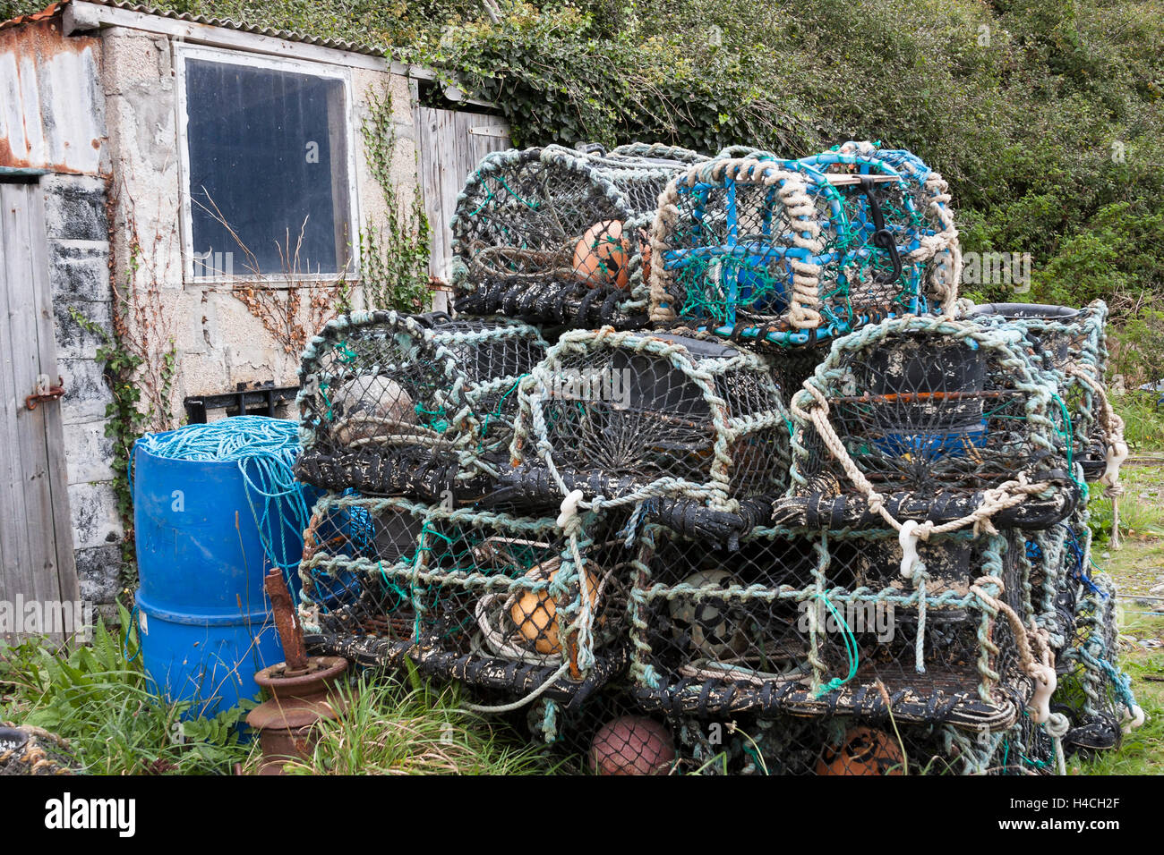 lobster crab trap pots Stock Photo