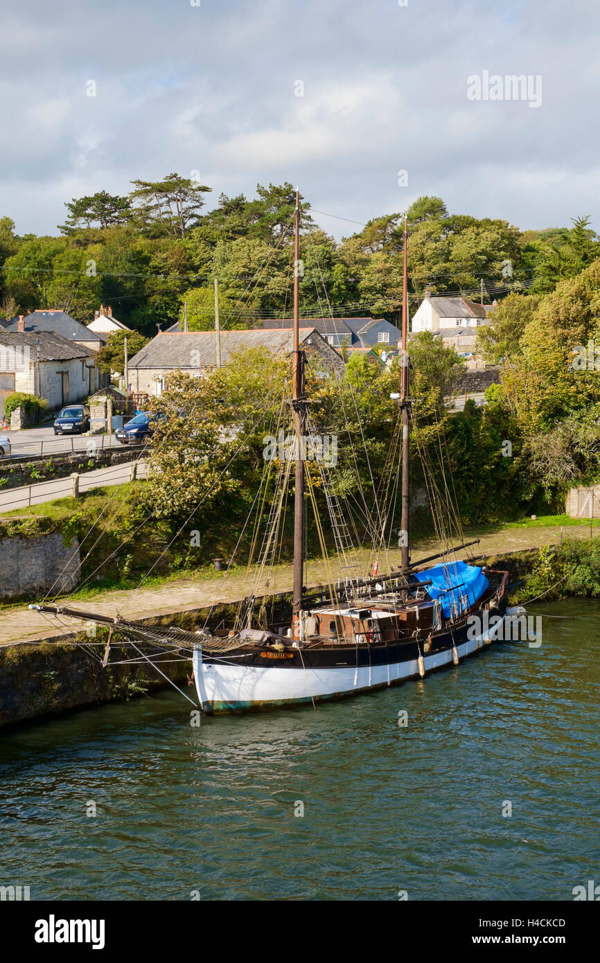 Tall ship moored in Charlestown Harbour, Cornwall, England, UK Stock Photo