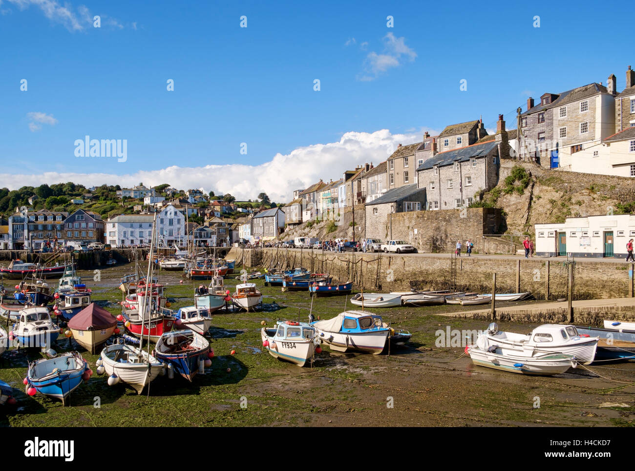 Mevagissey Cornwall, England, UK with fishing boats at low tide Stock Photo