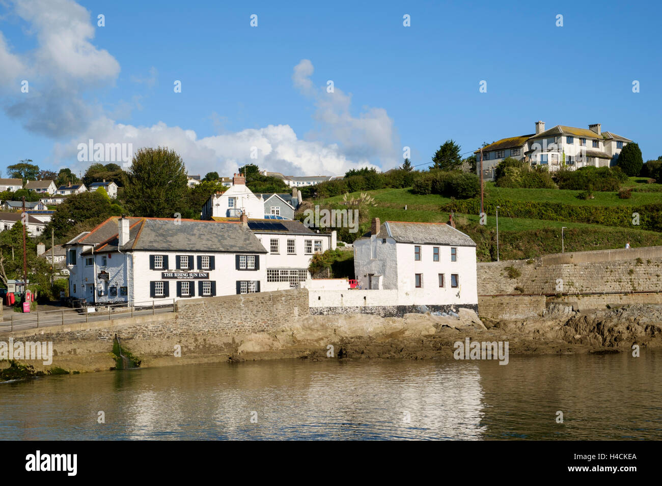 The Rising Sun Inn pub on the Cornwall Cornish coast at Portmellon village, Cornwall coast, England, UK Stock Photo