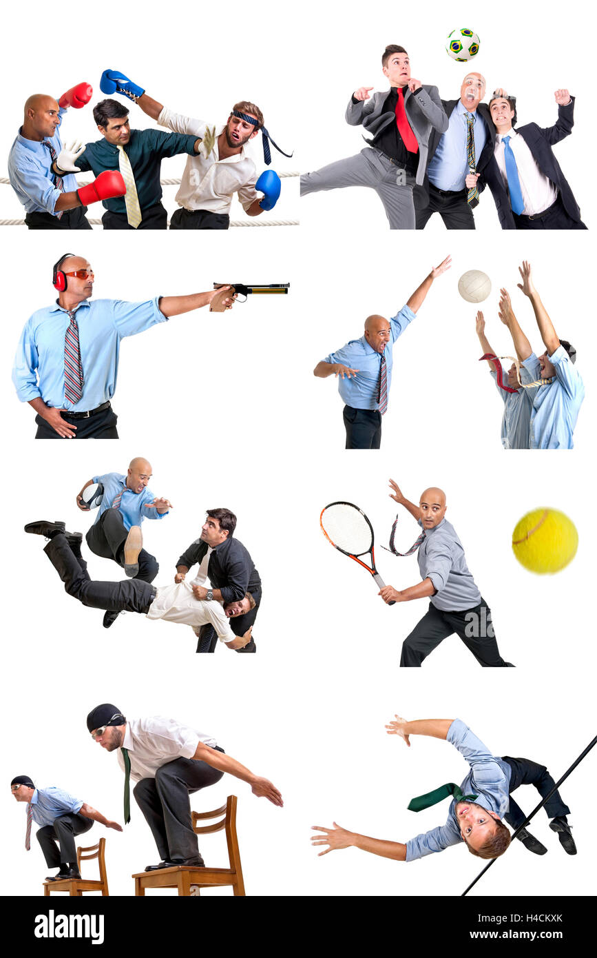 Businessmen in several sports isolated in white Stock Photo