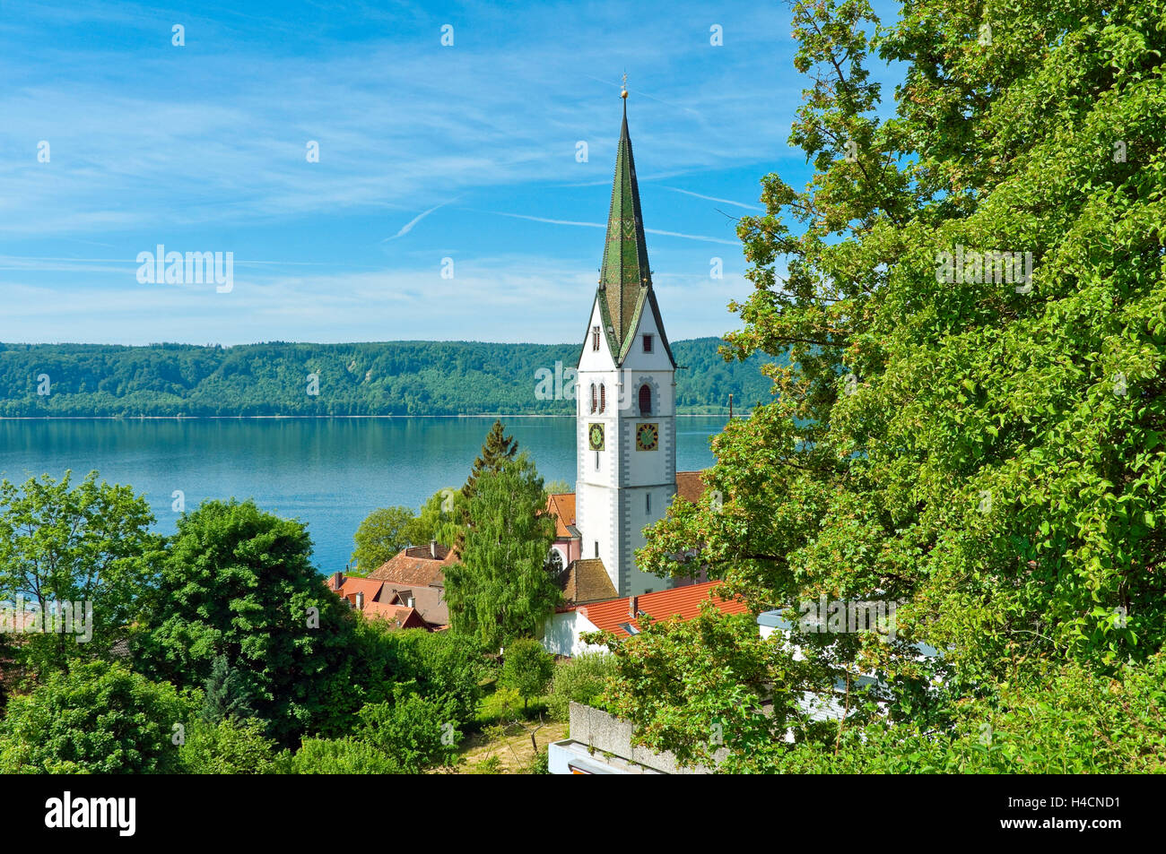 Germany, Baden-Wurttemberg, Sipplingen with parish church St. Martin in the Überlinger lake, of a part Lake Constance, Stock Photo