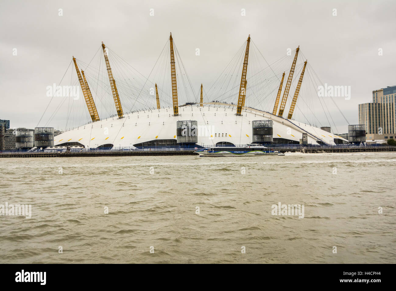 The Millennium Dome as seen from the River Thames Stock Photo