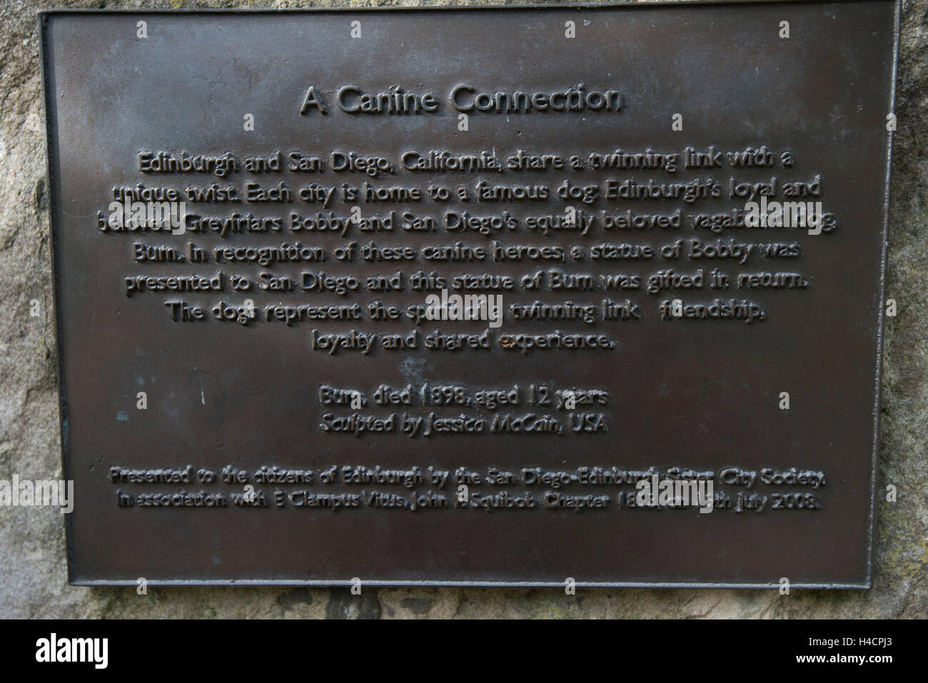 Princes Street Gardens, Edinburgh, Scotland. The Statue of Bum the dog